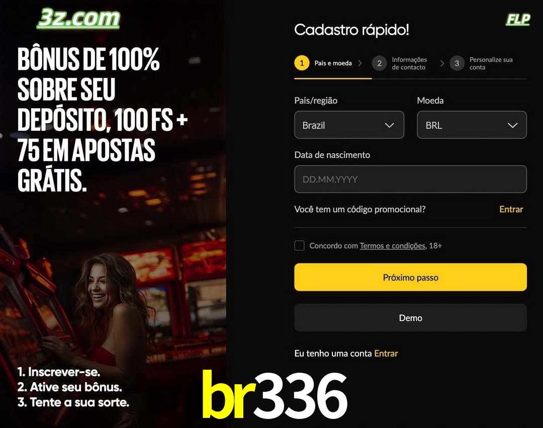 br336 registro oficial cassino online Brasil com bônus de depósito e free spins